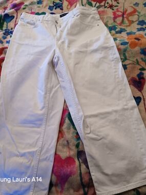 High-Rise White Wide Leg Jeans for Women Size 14 Short
